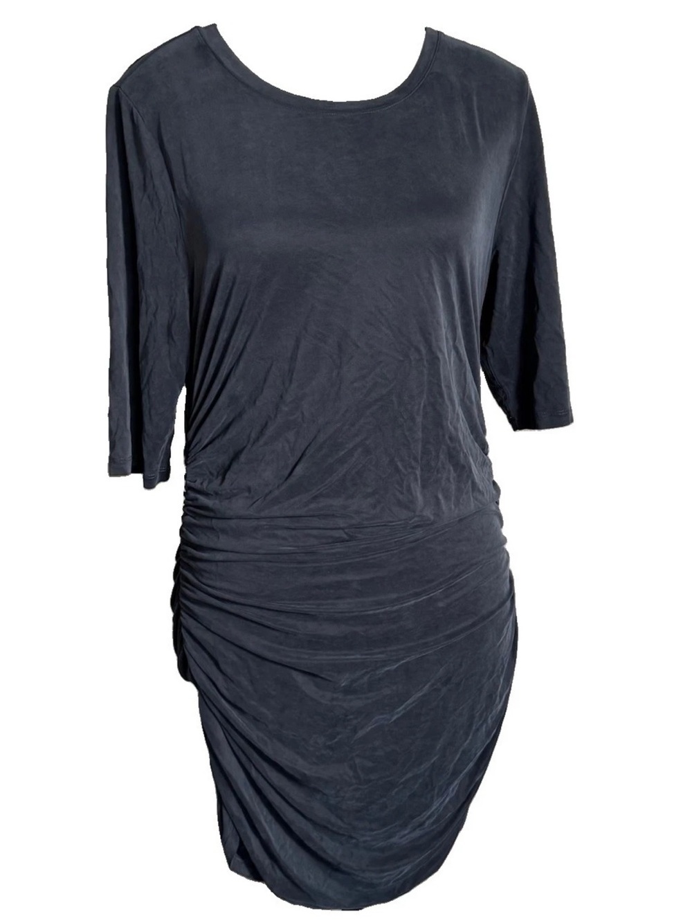 Babaton Aritzia Bodycon T Shirt Dress Large Black Ruched Scoop Neck 3/4 Sleeves